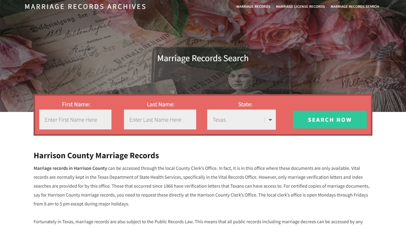 Harrison County Marriage Records | Enter Name and Search