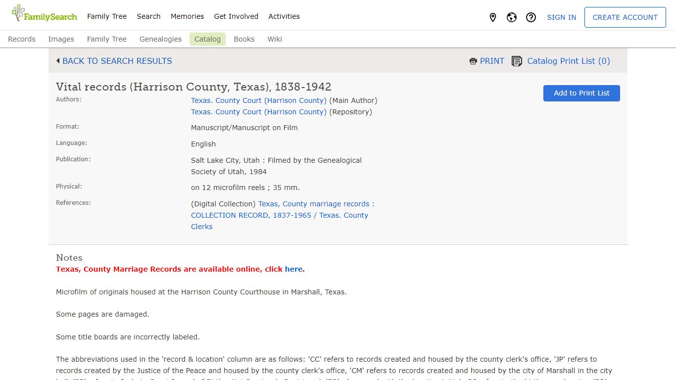 Vital records (Harrison County, Texas), 1838-1942 - FamilySearch