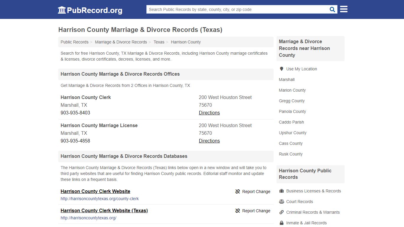 Harrison County Marriage & Divorce Records (Texas)