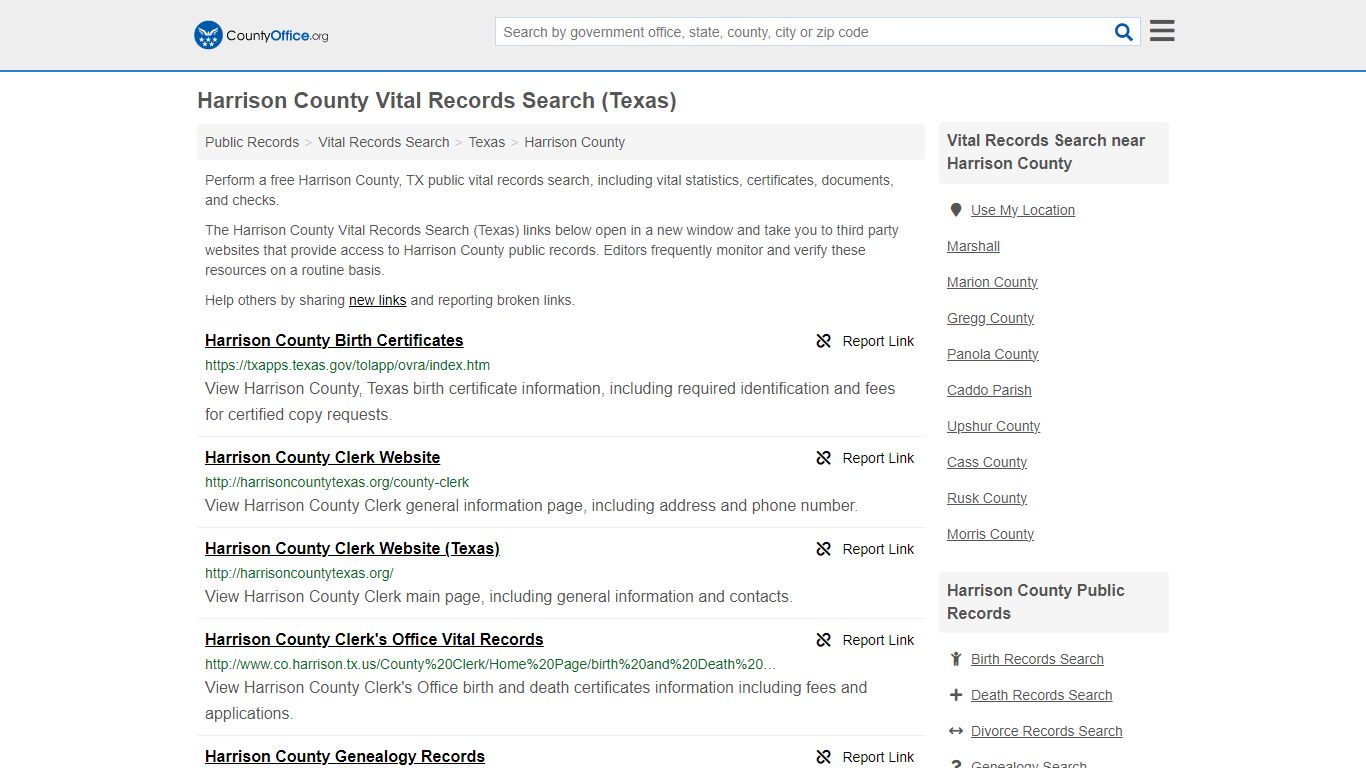Harrison County Vital Records Search (Texas) - County Office